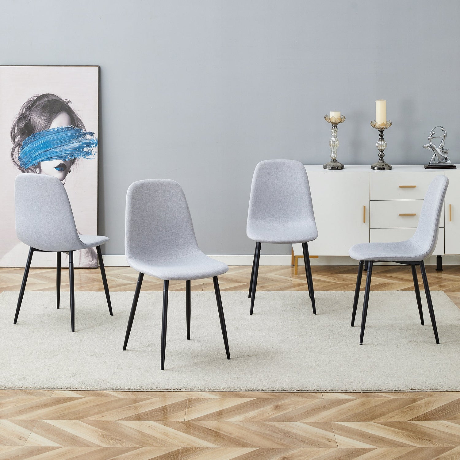 Comfortable Linen-Cotton Dining Chair Set - Four Pieces in Light