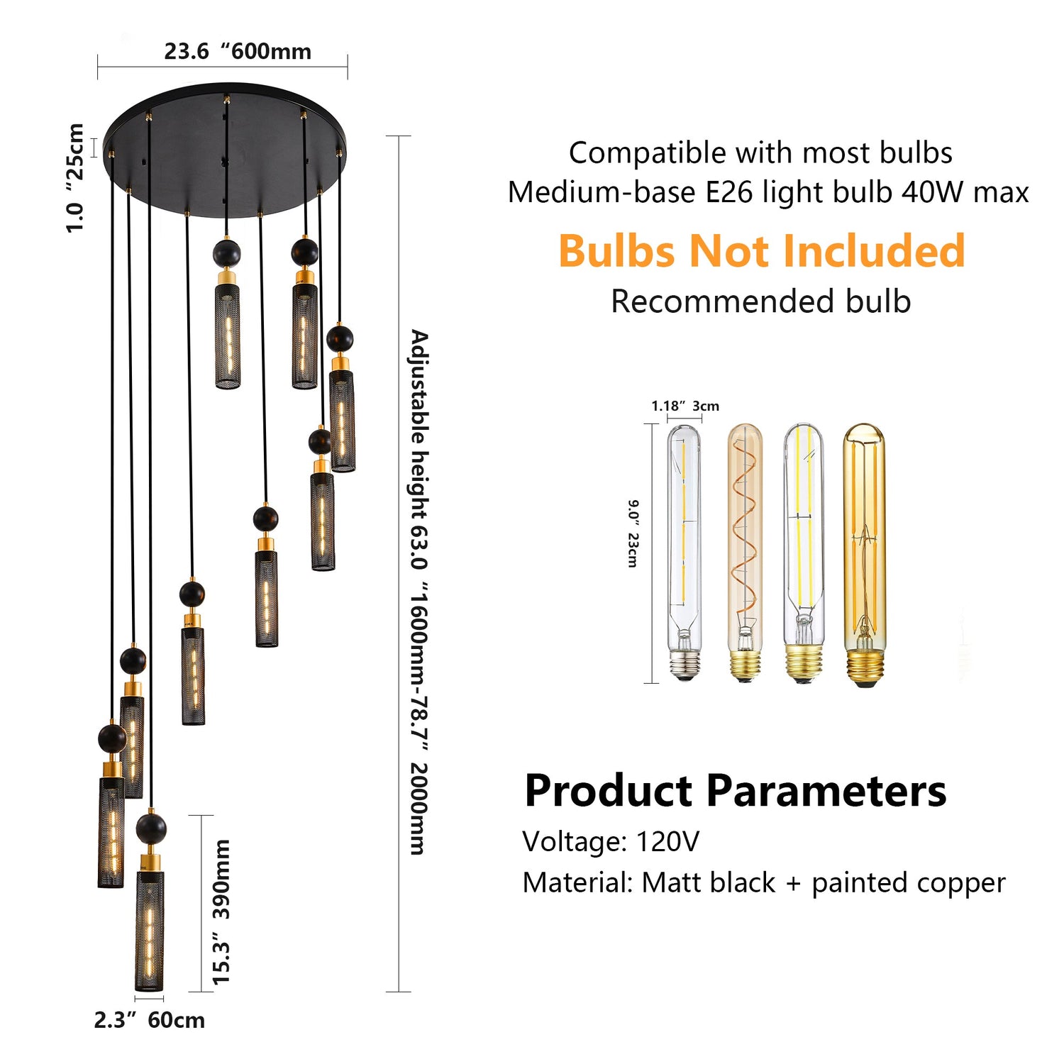 Modern Industrial Multi-Light Pendant Chandelier - 9-Light Black and