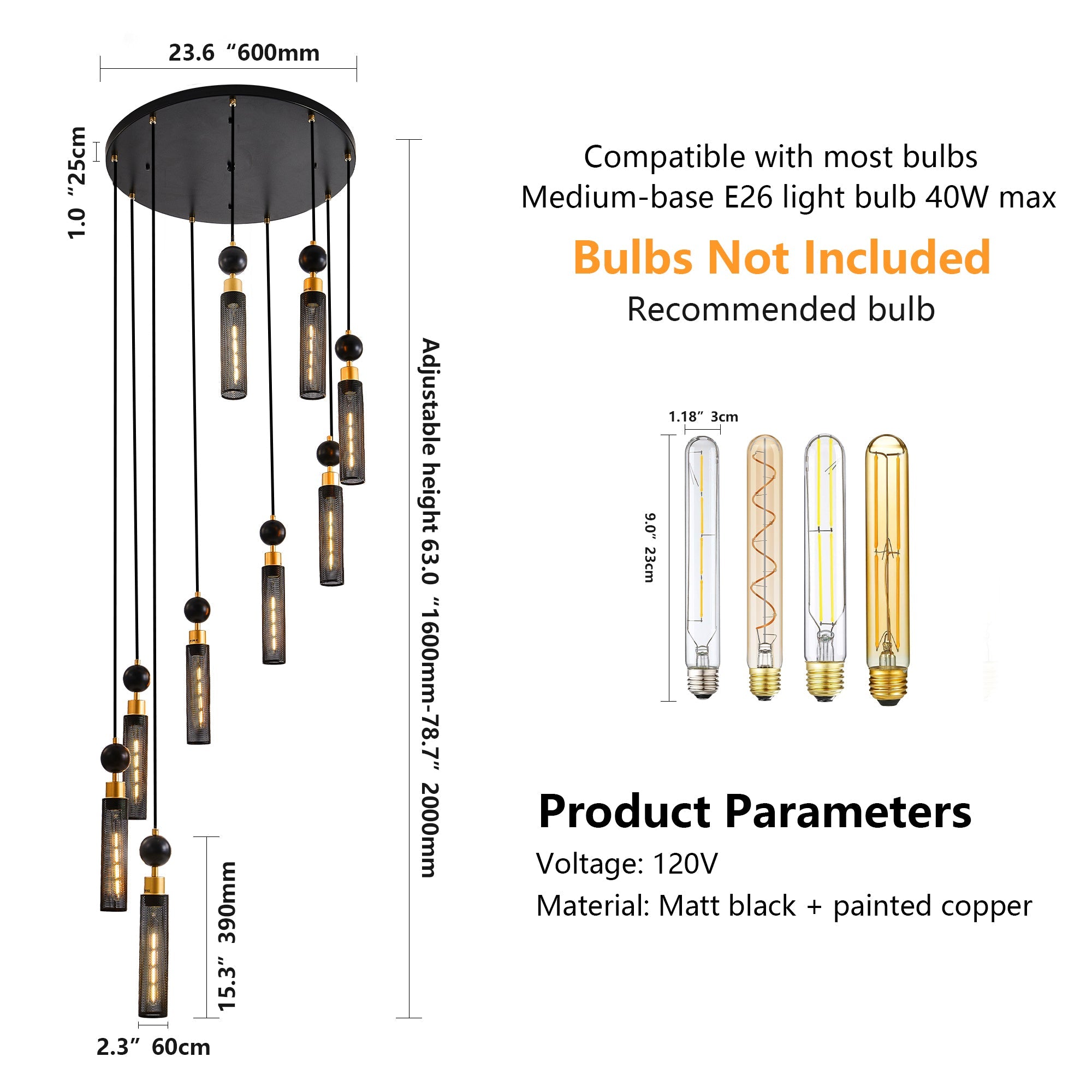 Modern Industrial Multi-Light Pendant Chandelier - 9-Light Black and