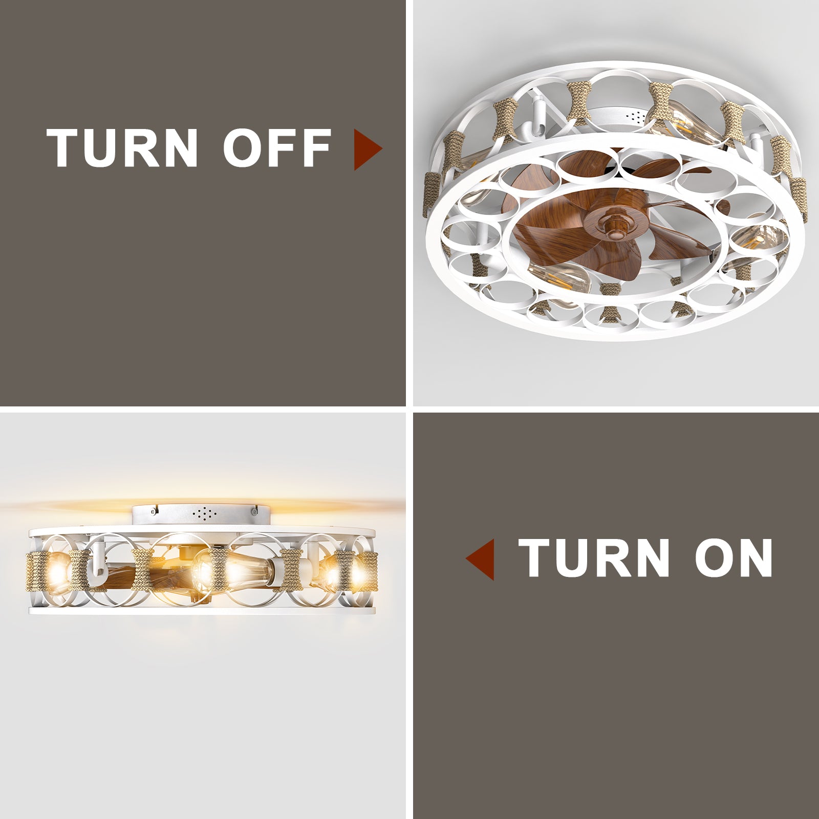 Caged Ceiling Fan with Lights Remote Control,Semi -embedded Modern