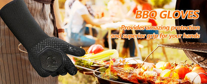 Heat Resistant Silicone BBQ Grilling Gloves, 2 pack