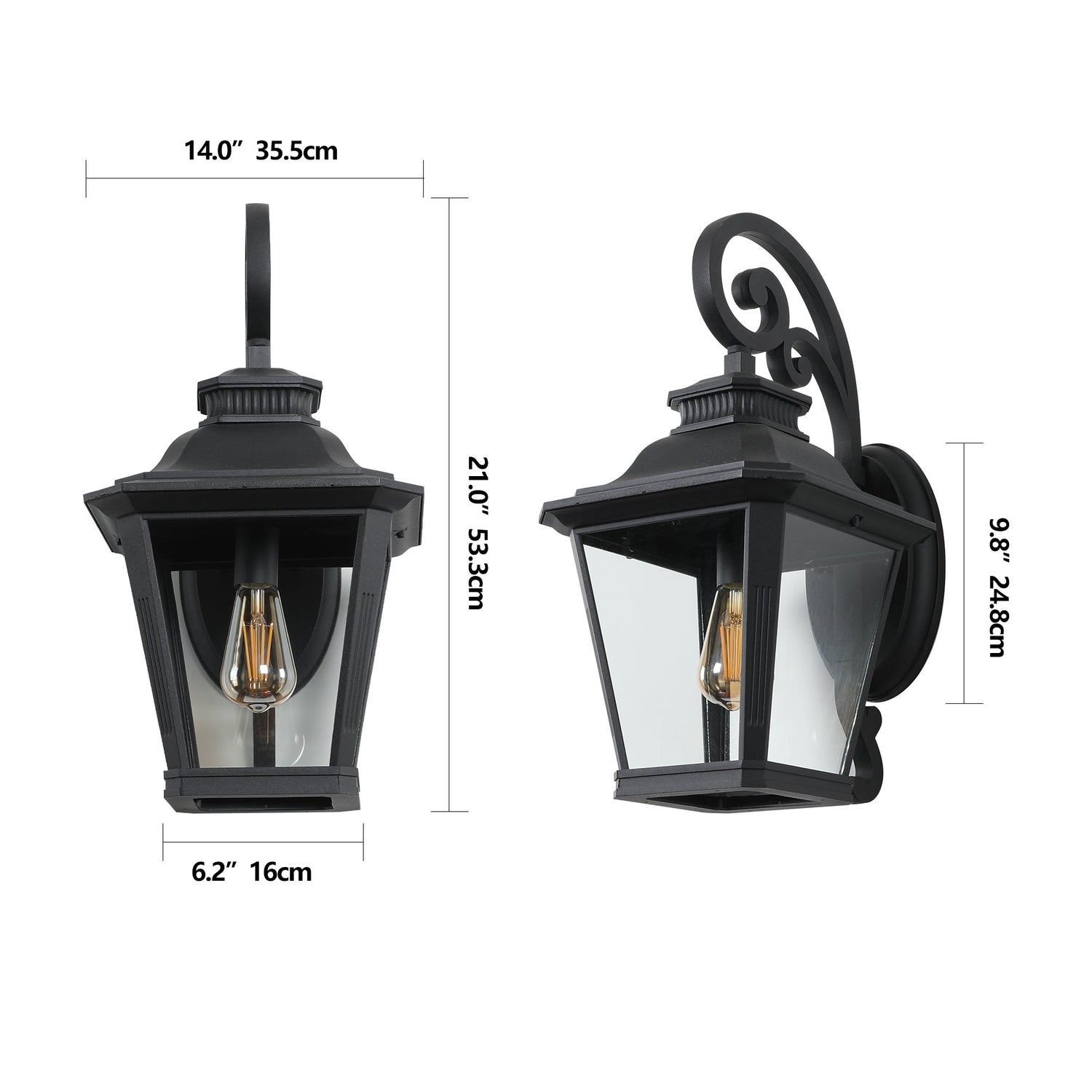 Outdoor Wall Lanterns 2-Pack, Black Waterproof Wall Sconce with Clear