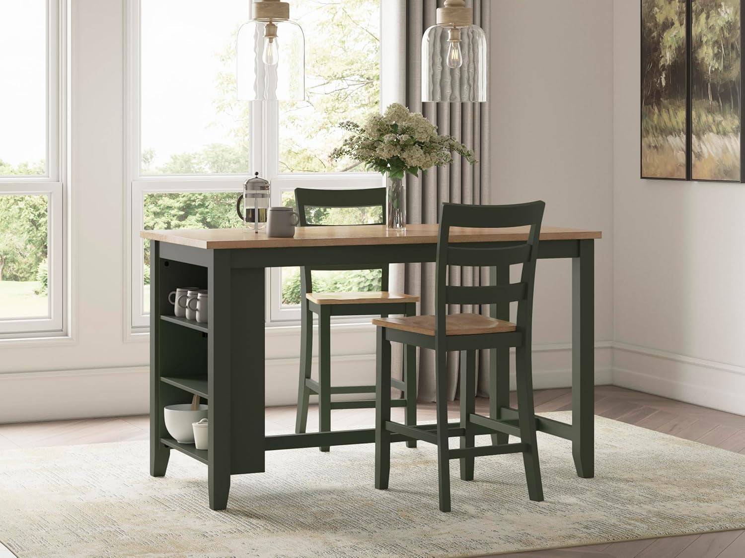 Gesthaven Modern Counter Height Dining Table with 3 Shelves and