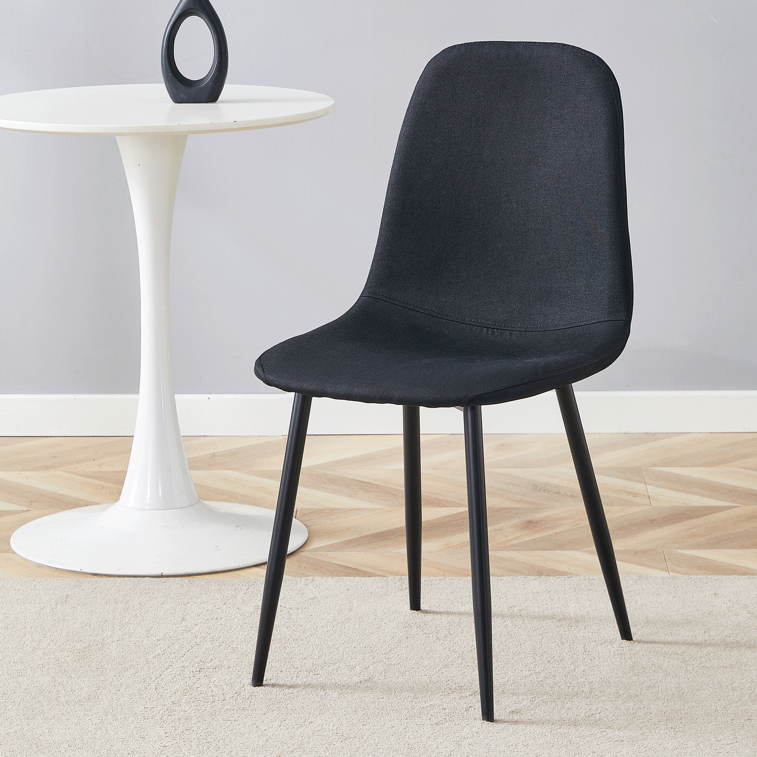Luxury Simple Chair - Set of 4 BLACK Linen-Cotton Material High