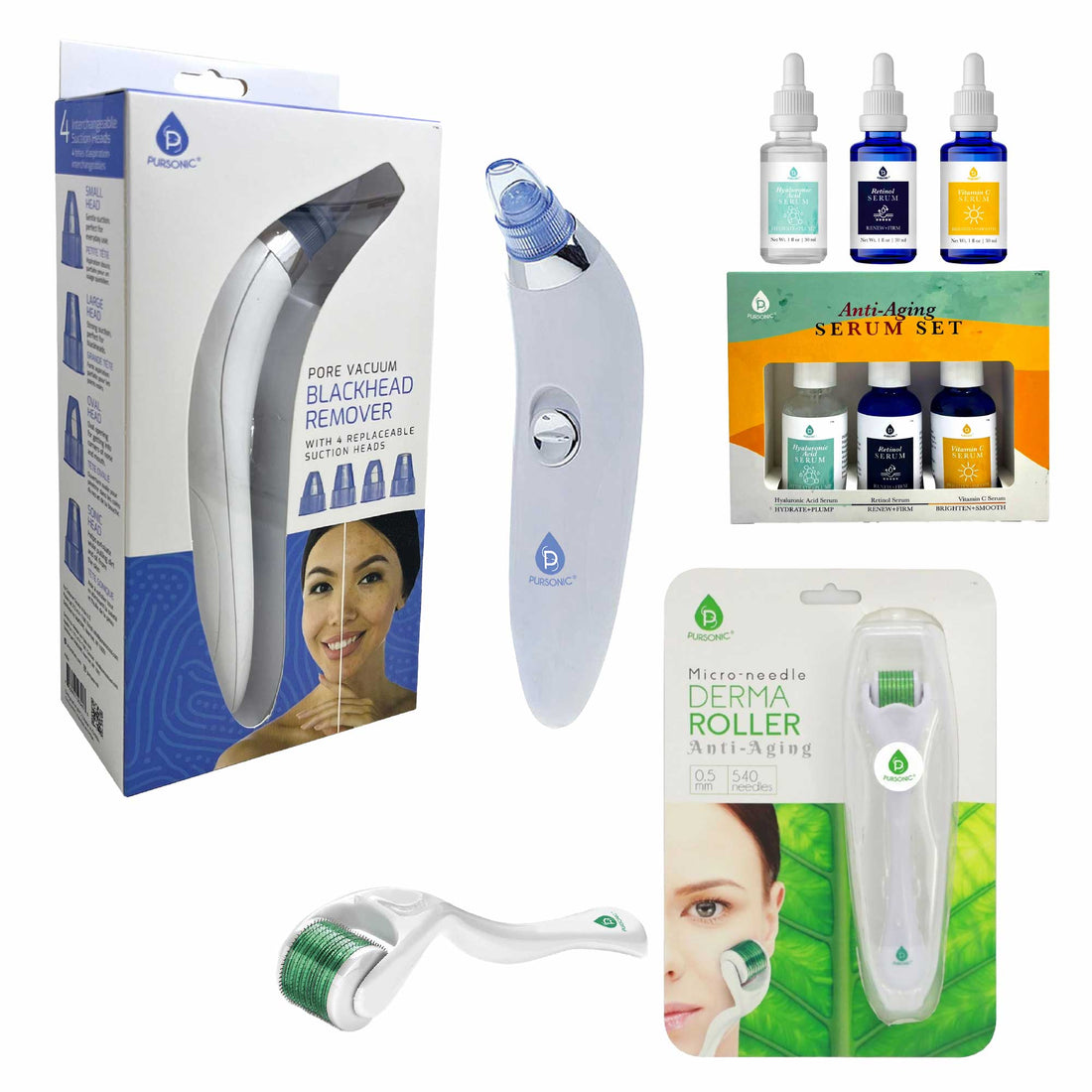 Pursonic Ultimate Rejuvenation Bundle: Micro Needle Derma Roller, Pore