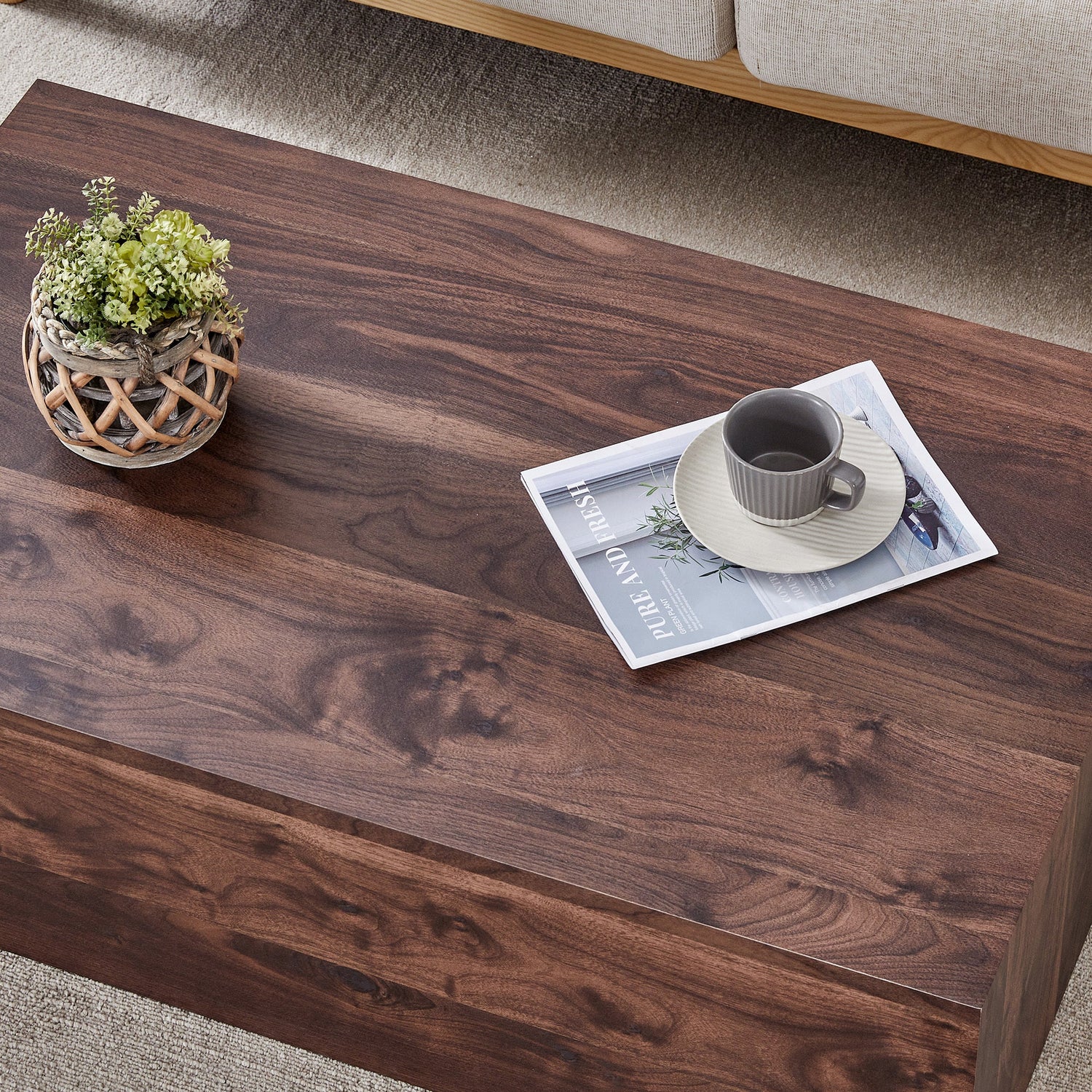 39.3*23.6*12 Inch Walnut Wood Grain MDF Coffee Table - Luxurious