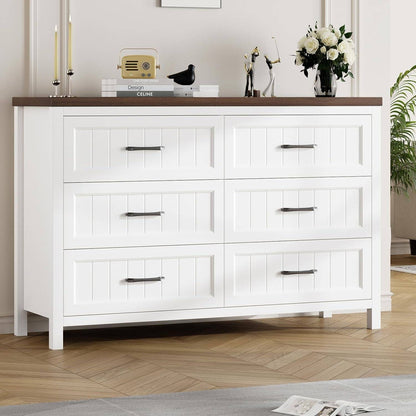Farmhouse Dresser 6 Drawer Dresser for Bedroom, Large Wooden Dressers