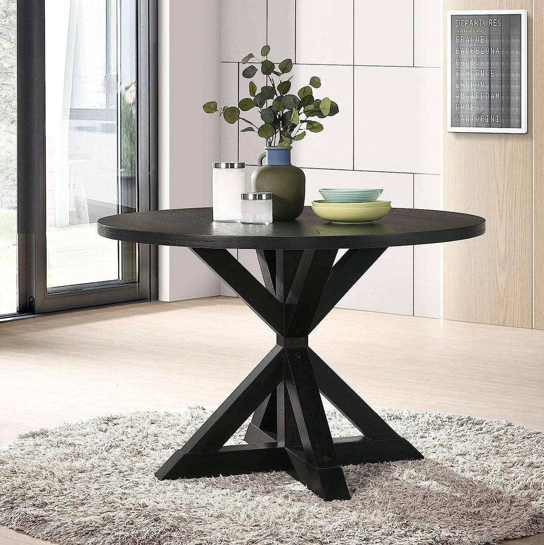 Black Windvale Cross-Buck Base Dining Table