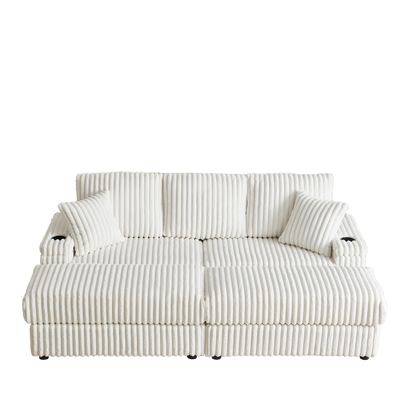 84Inch Corduroy 3-seater sofa With 3 back pillows ,2 toss pillows , a