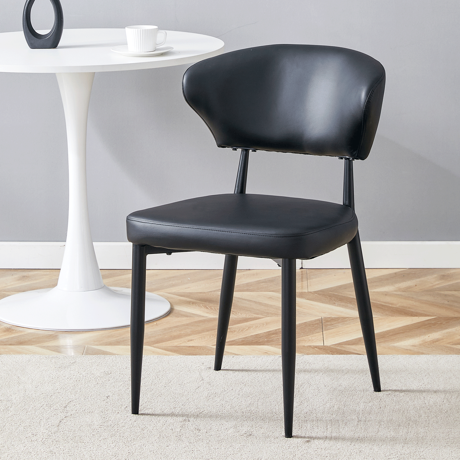 Black Minimalist Ergonomic Dining Chair, With A Curved Backrest For