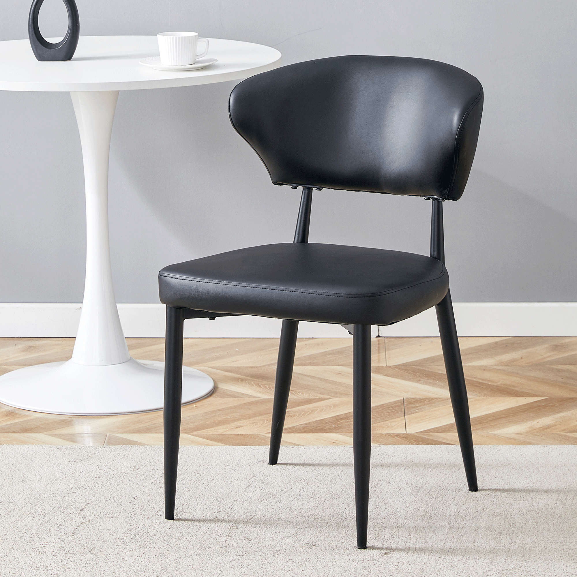 Black Minimalist Ergonomic Dining Chair, With A Curved Backrest For