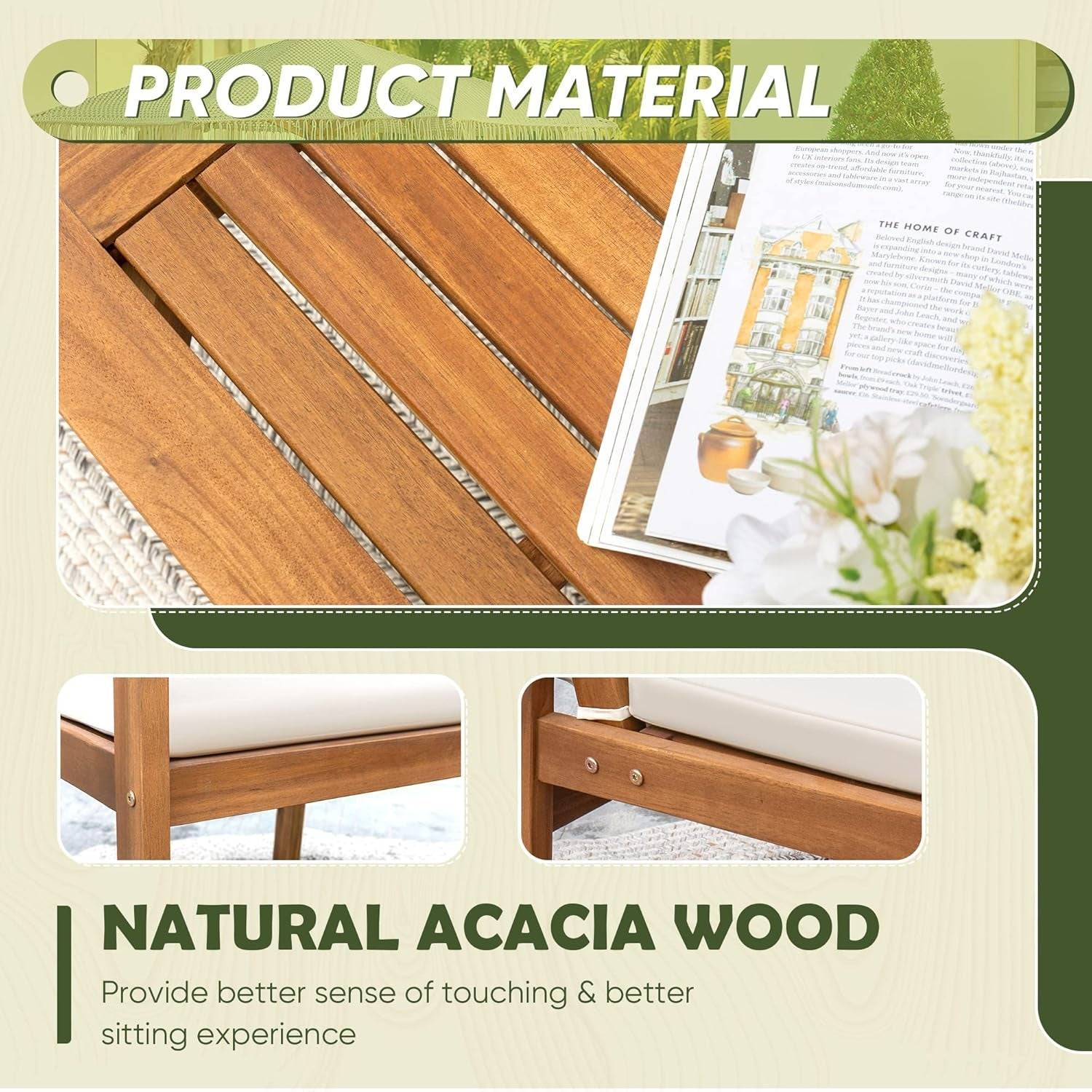 Acacia Wood 4 Piece Patio Conversation Set