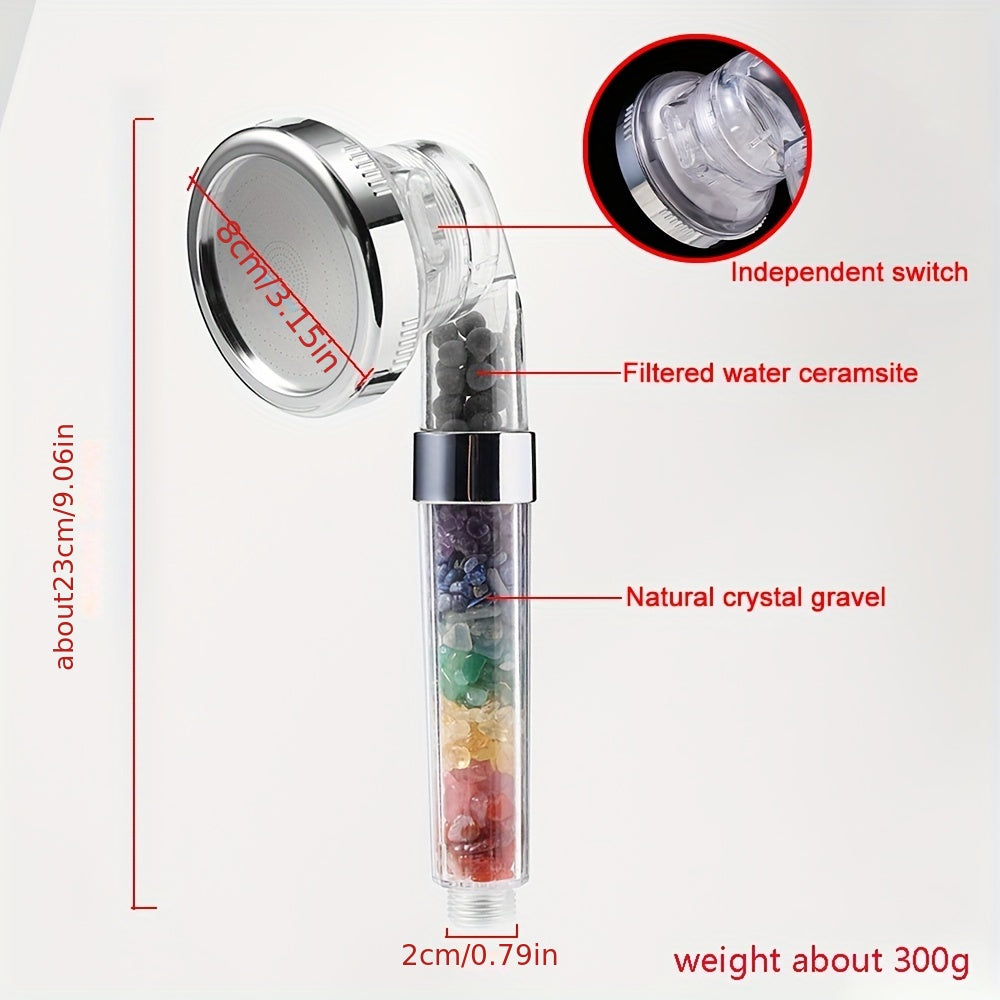 1pc APENGSHI SPA Shower Head with Natural Faux Gemstones, Amethyst &amp; Rose Quartz, High Pressure Water Saving, Crystal Gravel Filter, Rock Crystal Material, Casual Style