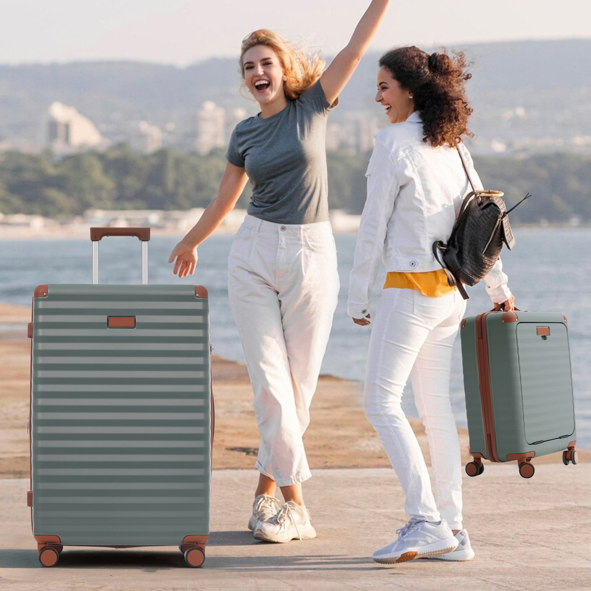 Luggage Sets 5 Piece with Front Opening , Hardside Expandable Carry on