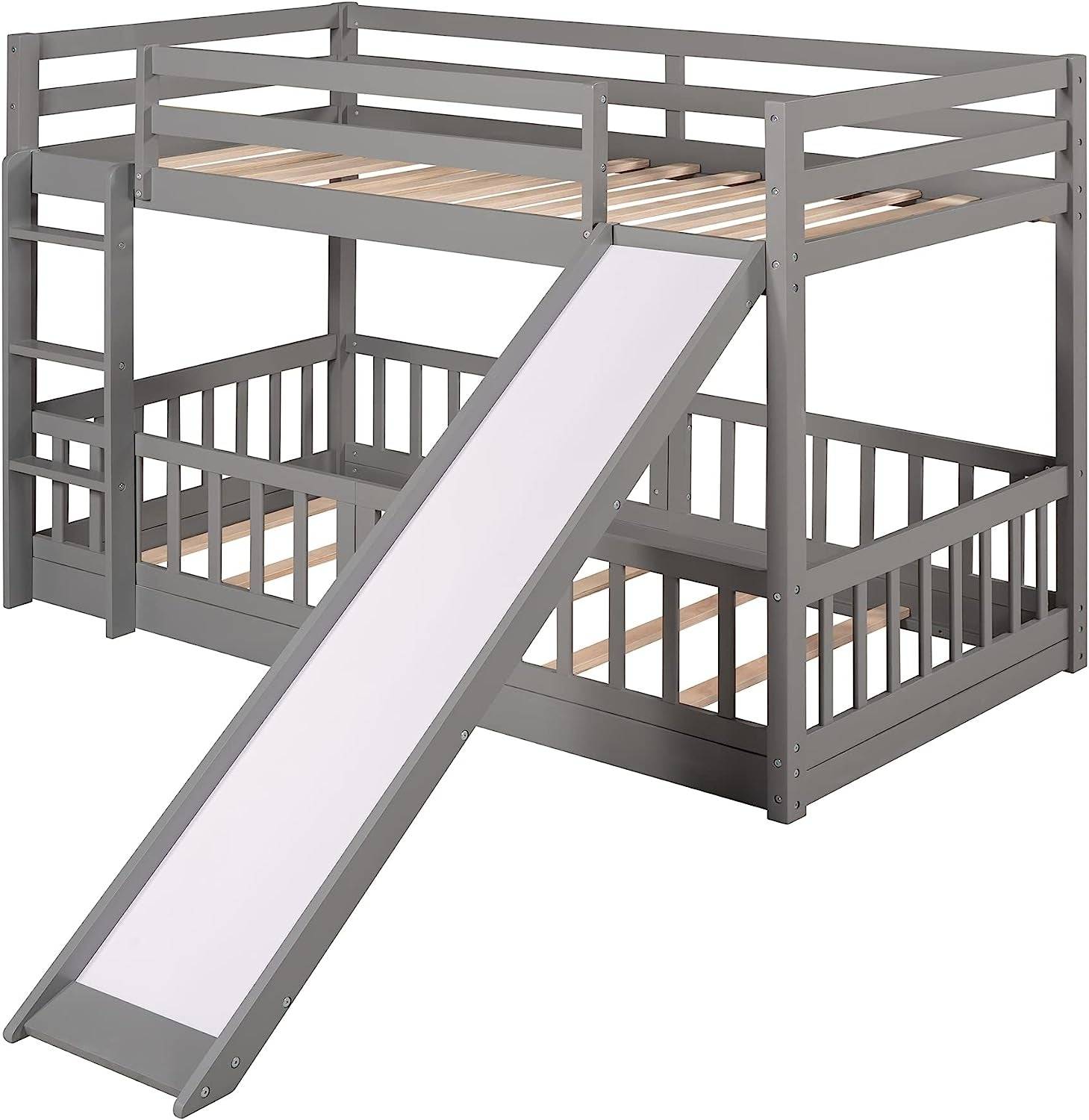 Gray Twin Bunk Bed with Slide and Ladder