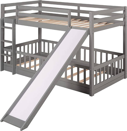 Gray Twin Bunk Bed with Slide and Ladder