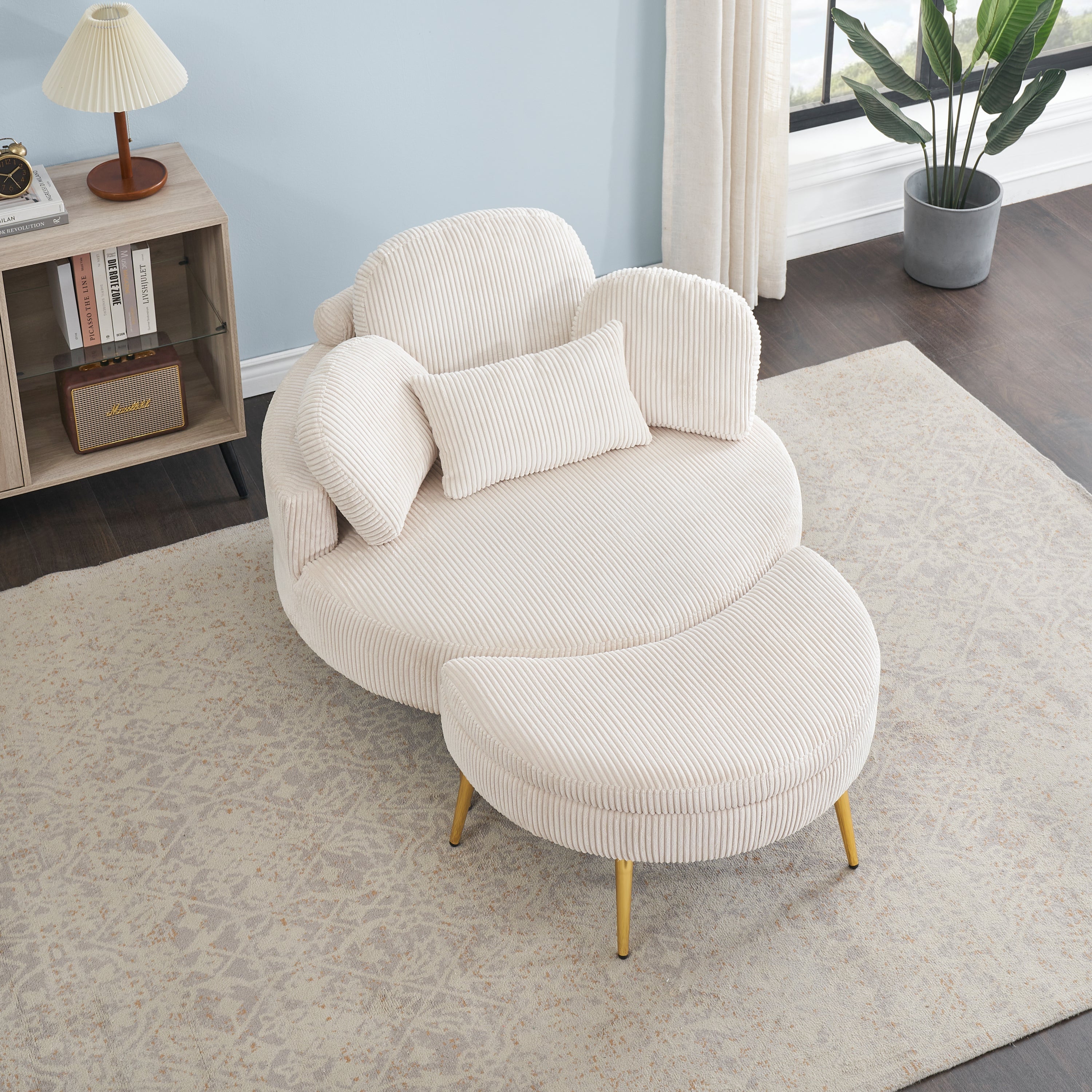 61 inches beige comfortable seat, small sofa with small end table,