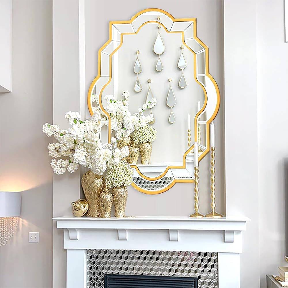 Large Gold Mirror for Wall Decor, Irregular Decorative Wall Mirror