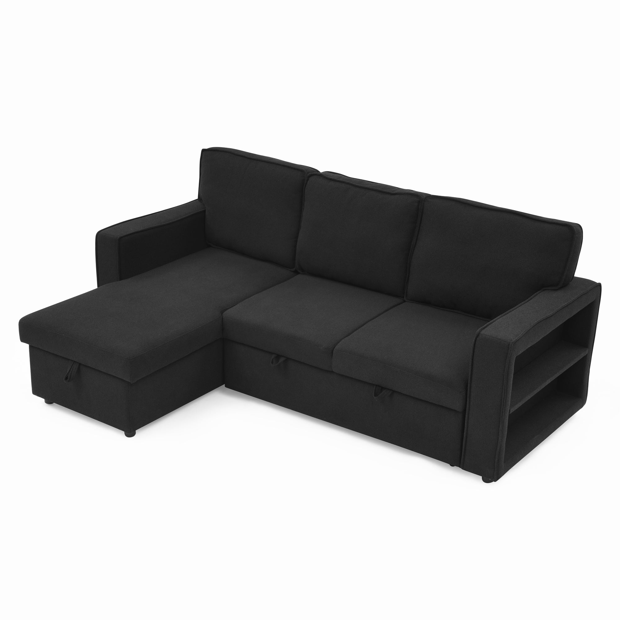 Linen Upholstered Sleeper Sectional Sofa, Shaped Modular Convertible