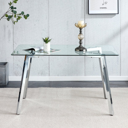Glass Dining Table Modern Minimalist Rectangular for 4-6 with 0.31&