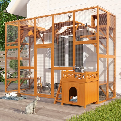Weatherproof  Catio Outdoor Cat Enclosure, Outdoor Cat house, Natural