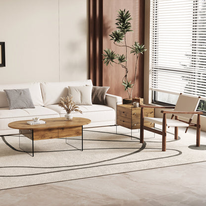 Cozy Natural Oval Double Drawer Coffee Table - 43.3&