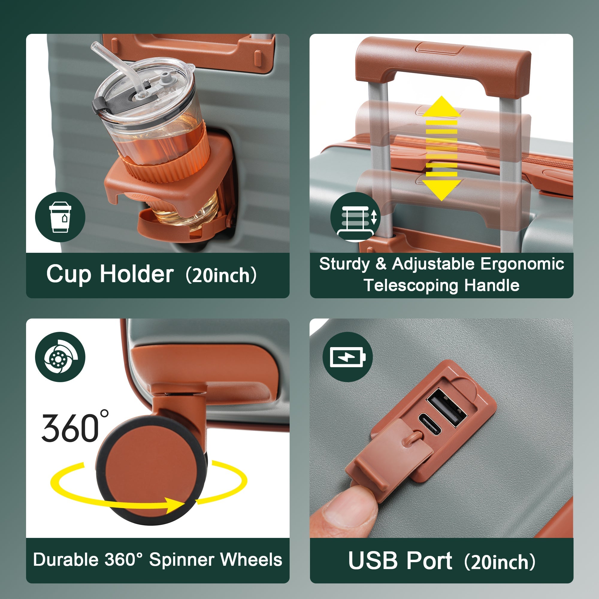 Luggage Sets 5 Piece with Front Opening , Hardside Expandable Carry on