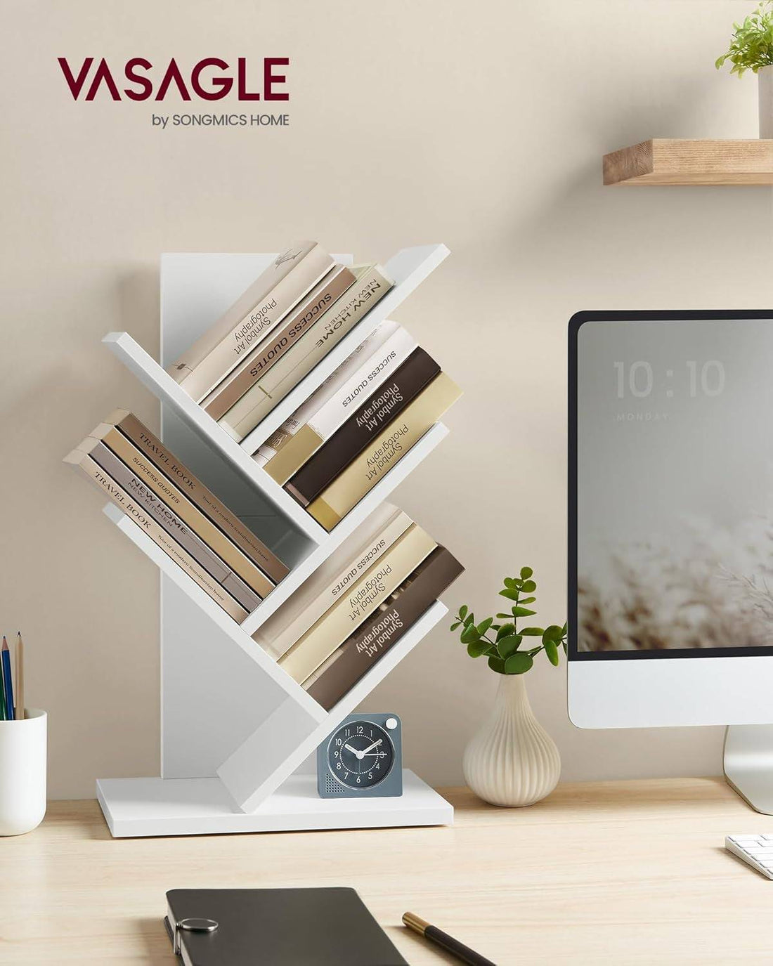 Tree Bookshelf, 5-Tier Bookcase, Small Bookshelf, Space-Saving Corner