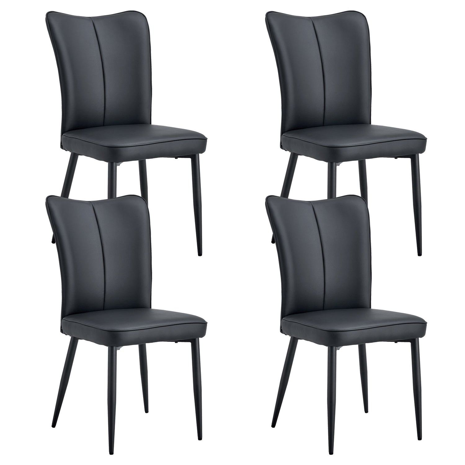 Modern Black PU Chair Set - Four Pieces, The backrest has a vertical