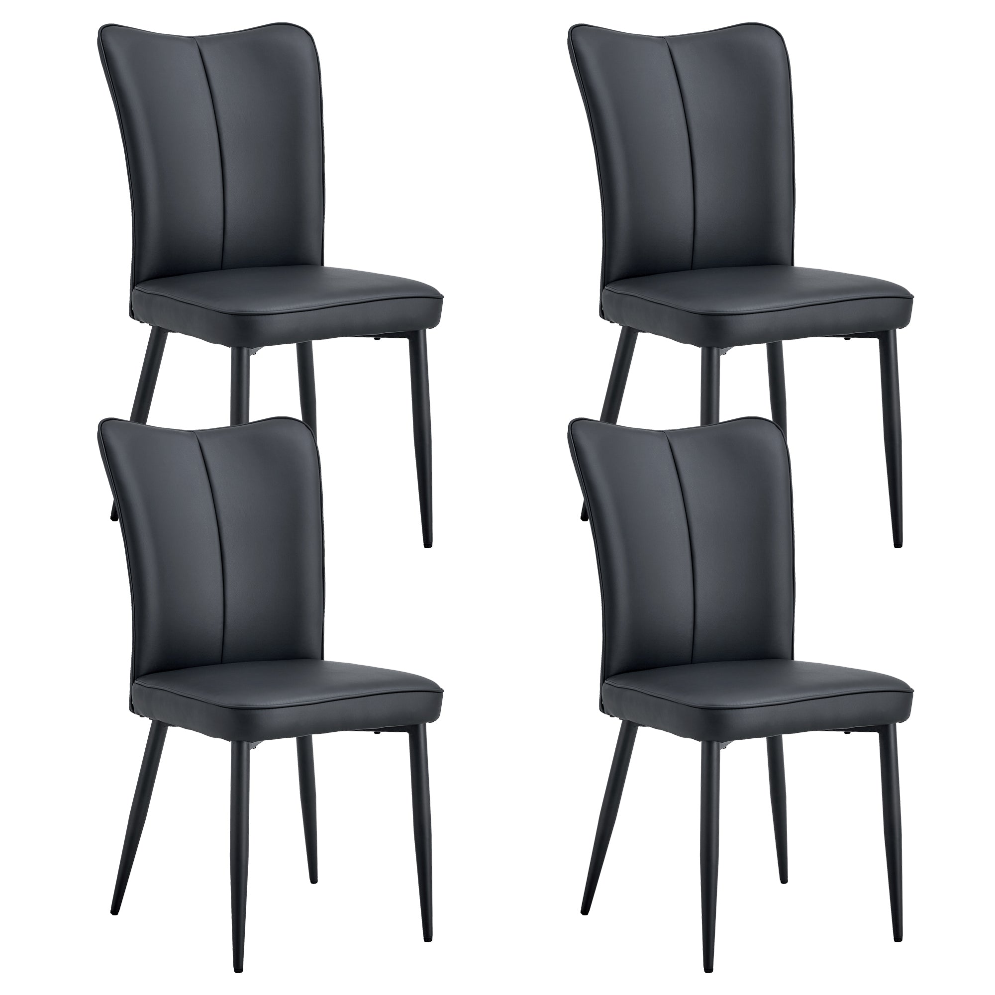 Modern Black PU Chair Set - Four Pieces, The backrest has a vertical