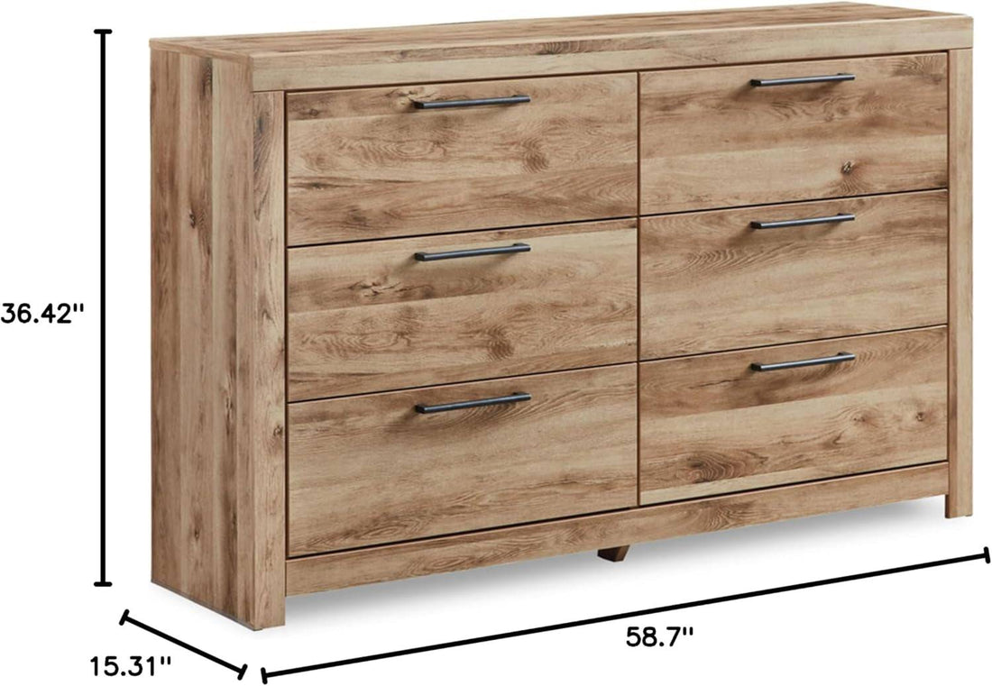 Hyanna Mid-Century Modern 6 Drawer Dresser, Light Brown &amp; Beige