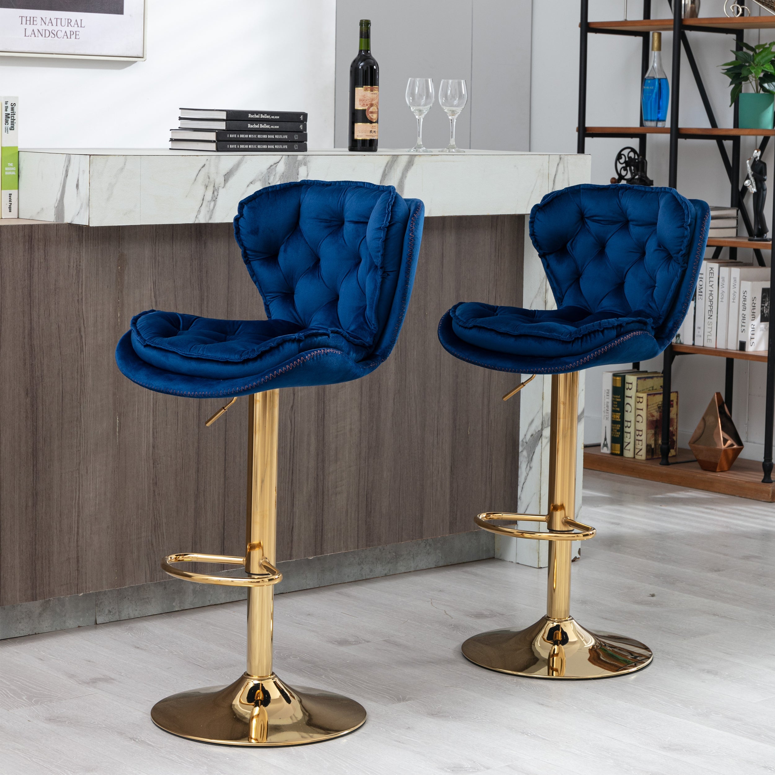 Set of 2  Bar Stools,with Chrome Footrest and Base Swivel Height