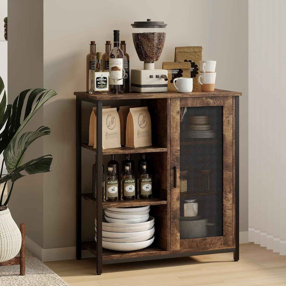 Mini Coffee Bar Cabinet Small Kitchen Buffet Farmhouse