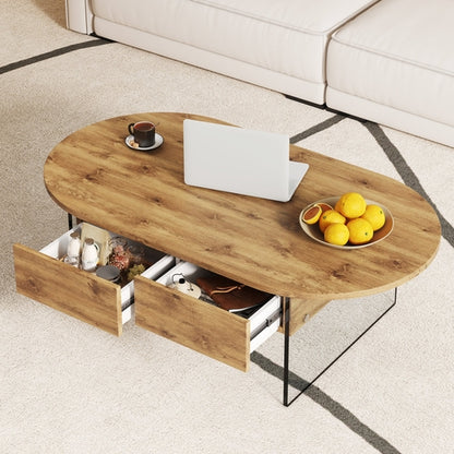 Cozy Natural Oval Double Drawer Coffee Table - 43.3&