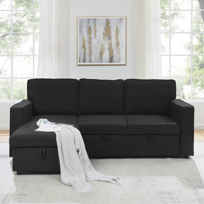 Linen Upholstered Sleeper Sectional Sofa, Shaped Modular Convertible