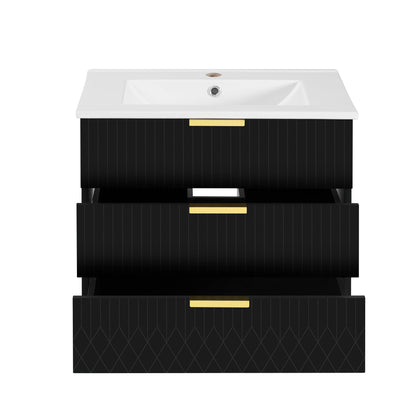 24inch Wall Mounted Floating Cabinet w/Double Drawer, Floating