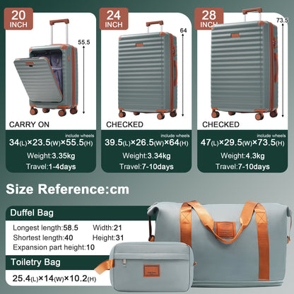 Luggage Sets 5 Piece with Front Opening , Hardside Expandable Carry on