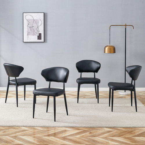 Black Minimalist Ergonomic Dining Chair, With A Curved Backrest For