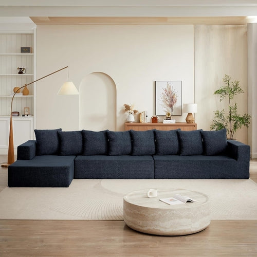 Modular Sectional Sofa 159&quot; U-Shaped, Black Chenille
