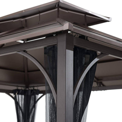 10x12 Hardtop Gazebo Steel Frame Netting Brown