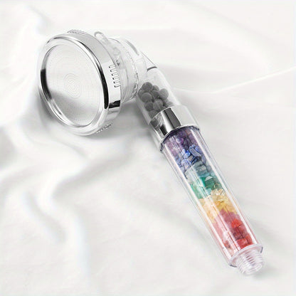 1pc APENGSHI SPA Shower Head with Natural Faux Gemstones, Amethyst &amp; Rose Quartz, High Pressure Water Saving, Crystal Gravel Filter, Rock Crystal Material, Casual Style