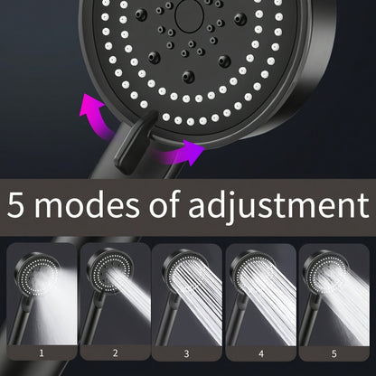 1pc Pressurized Handheld Shower Head Wth Bracket And Hose, 5 Modes Adjustable Water Output Shower Head, Bathroom Shower Nozzle, Shower Sprinkler, Bathroom Hardware, Bathroom Accessories