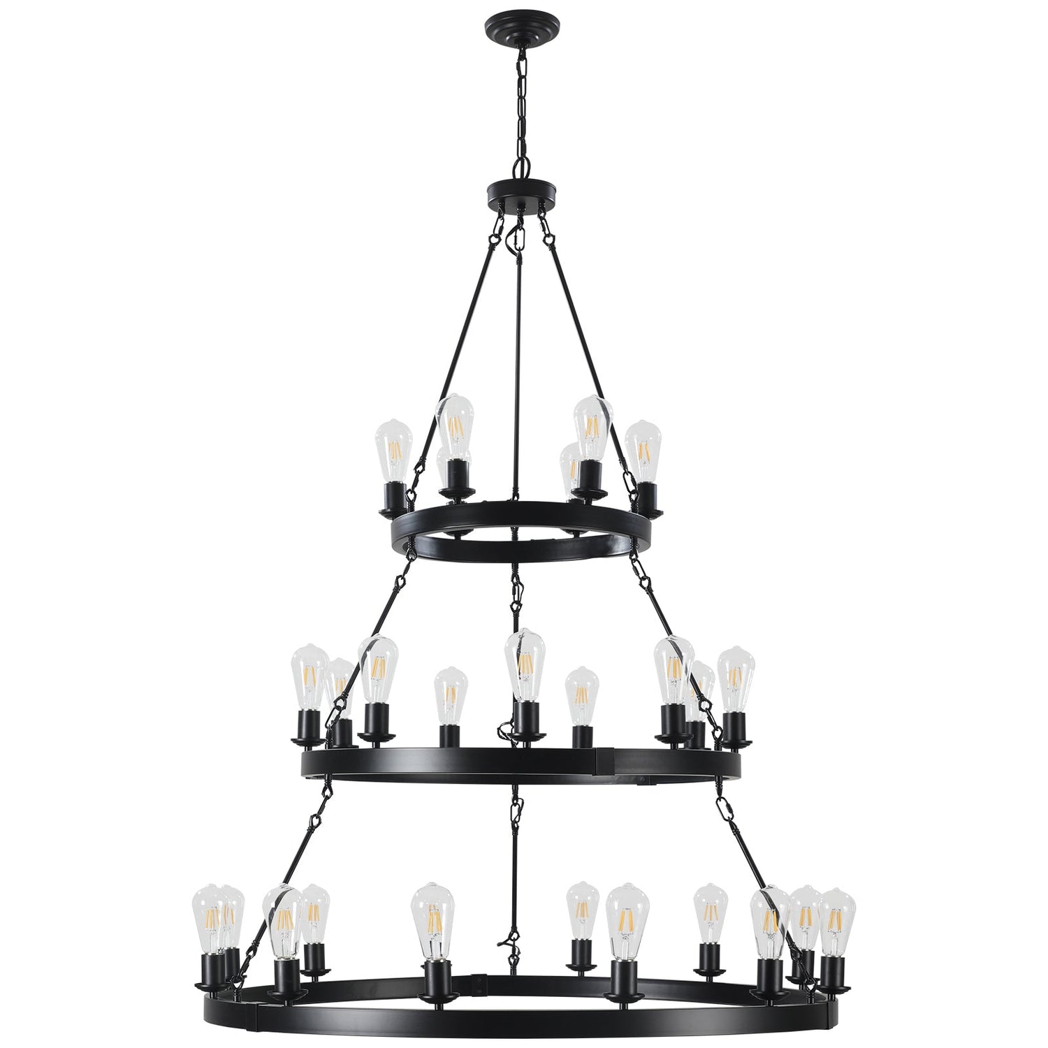 27 Light Metal Ring Chandelier Black
