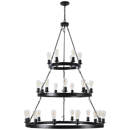 27 Light Metal Ring Chandelier Black