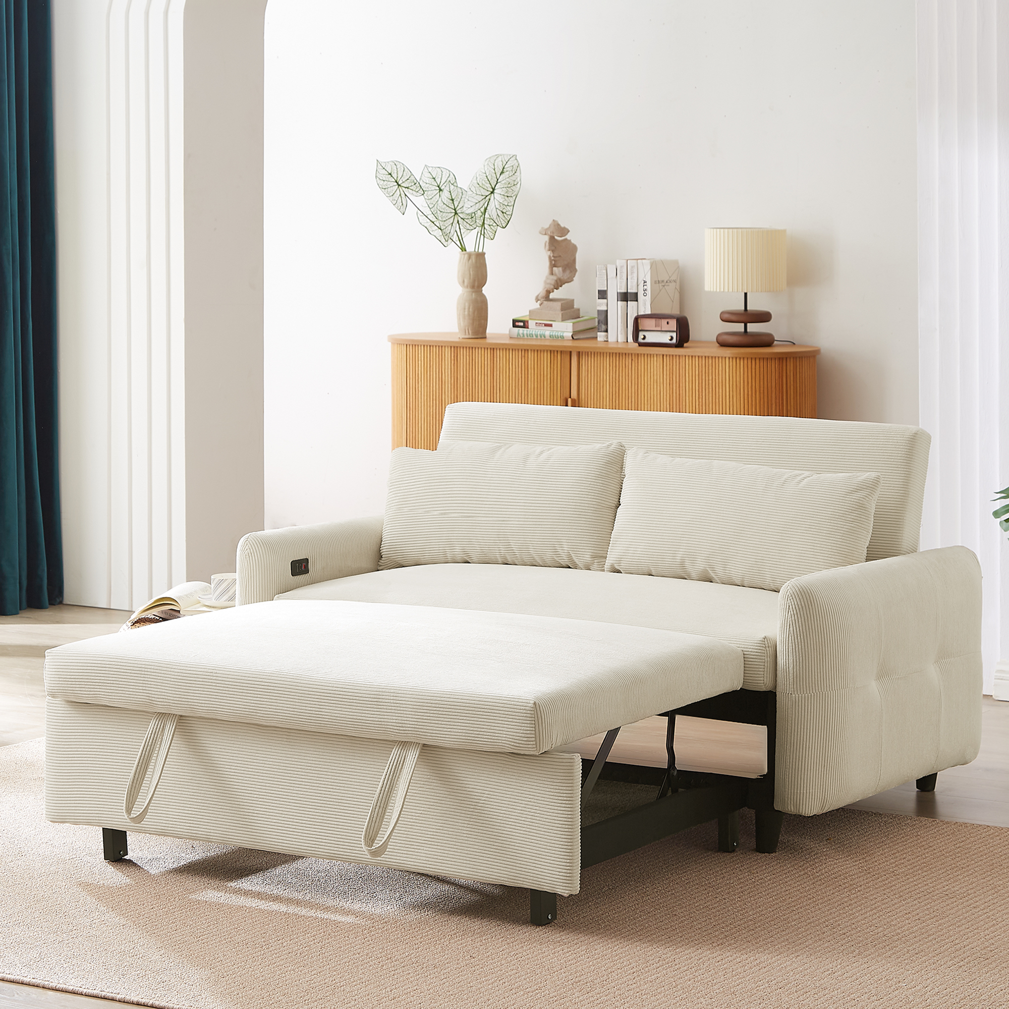 57.48" Pull-out Sofa Bed Convertible Couch 2 Seat Loveseat Sofa Modern