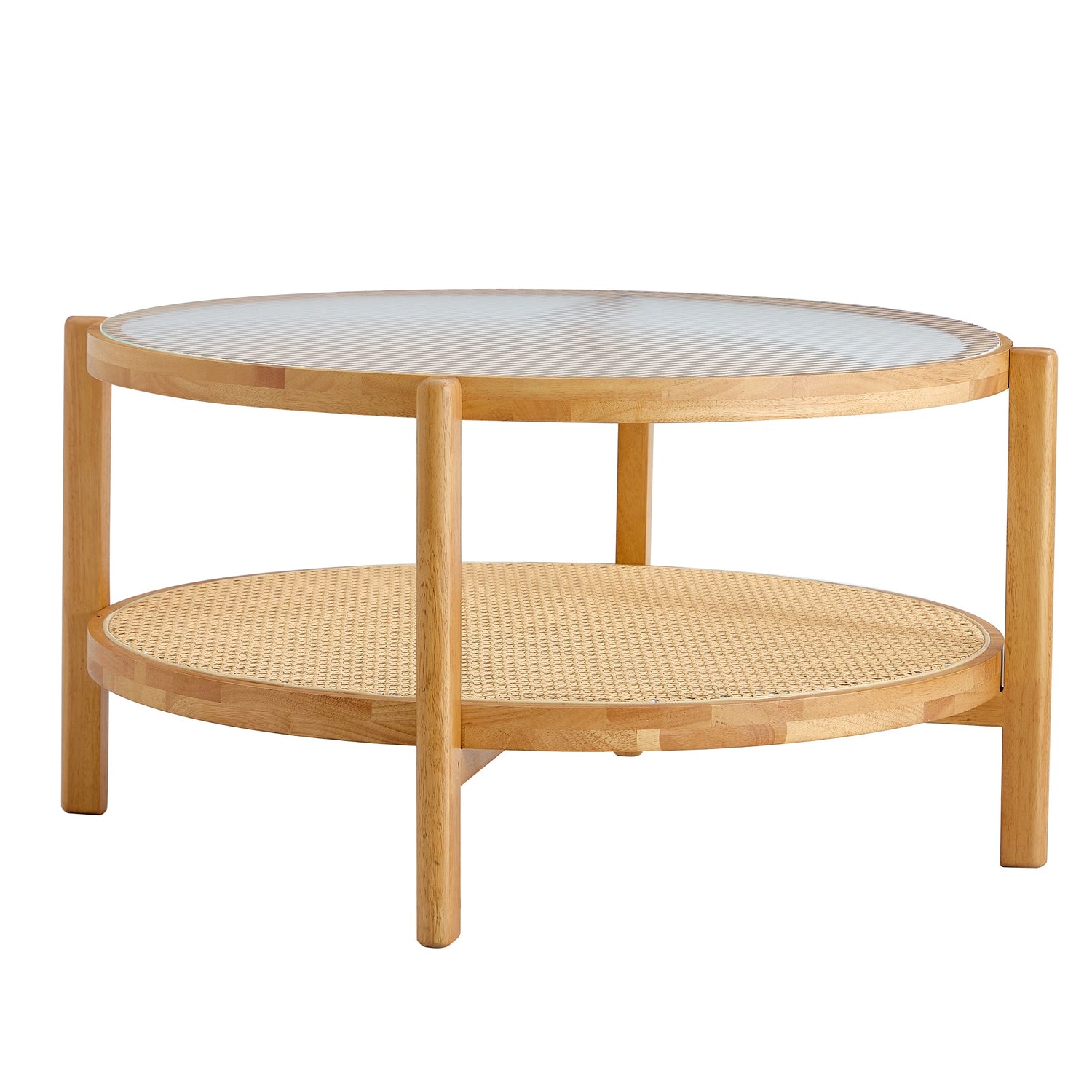 Modern simple circular double-layer solid wood tea table rattan woven