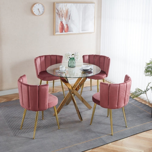 1+4,5pieces dining set, Table metal leg Mid-century Dining Table for