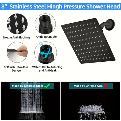 [8 Inch High Pressure Shower] 1set Shower Head Combo, 8 Inch High Pressure Rain Shower Head, With 11 Inch Adjustable Extension Arm And 5 Settings Handheld Shower Head Combo, Rain Shower Head With Handheld Sprayer, Bathroom Ac