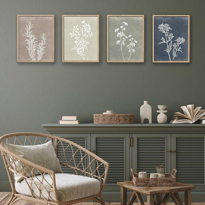 Boho Botanical Framed Art: Rustic Wood Minimalist Set