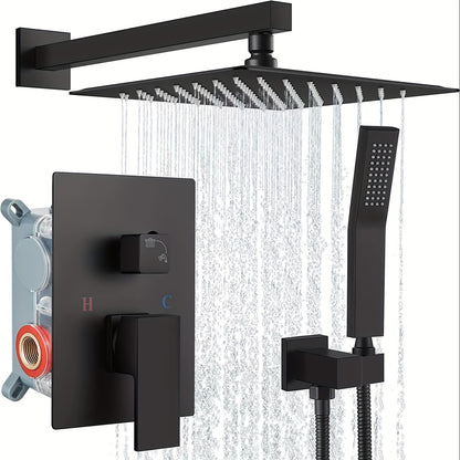 [Complete Matte Black Shower System] Shower Faucet Set Matte Black Shower System, Shower Faucet with Rain Shower Head and Handheld, Shower Faucets Sets Complete Shower Combo Set Rough-in Valve and Trim Kit Included